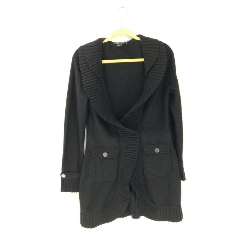 White House Black Market Tight Knit Pleated Edge Duster Cardigan Sweater Size M